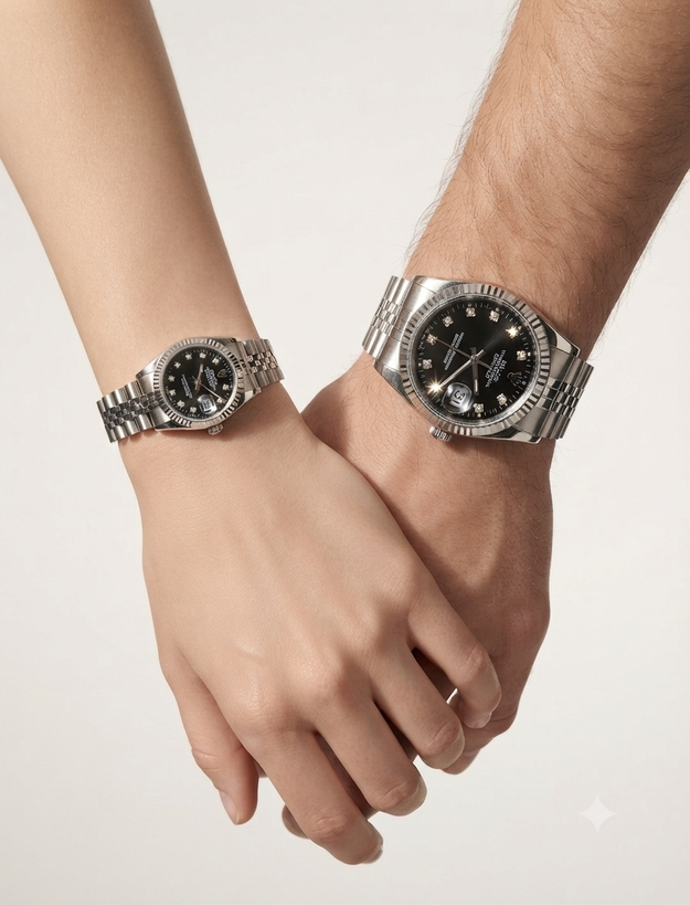 ساعت رولکس زنانه ومردانه وست بندفلزی تقویم دار